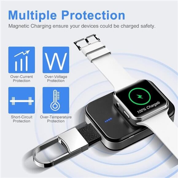 Portable Wireless Charger for Apple Watch, 1000mAh Magnetic Keychain Power Bank - Picture 5 of 7